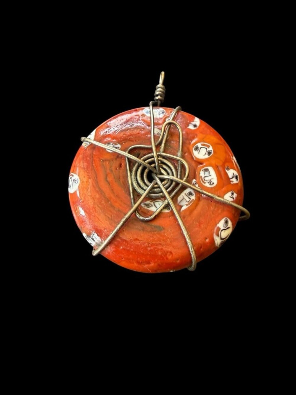 Murano Millefiori Art Glass Pendant Flowers Round Disc 2” Silver Tone